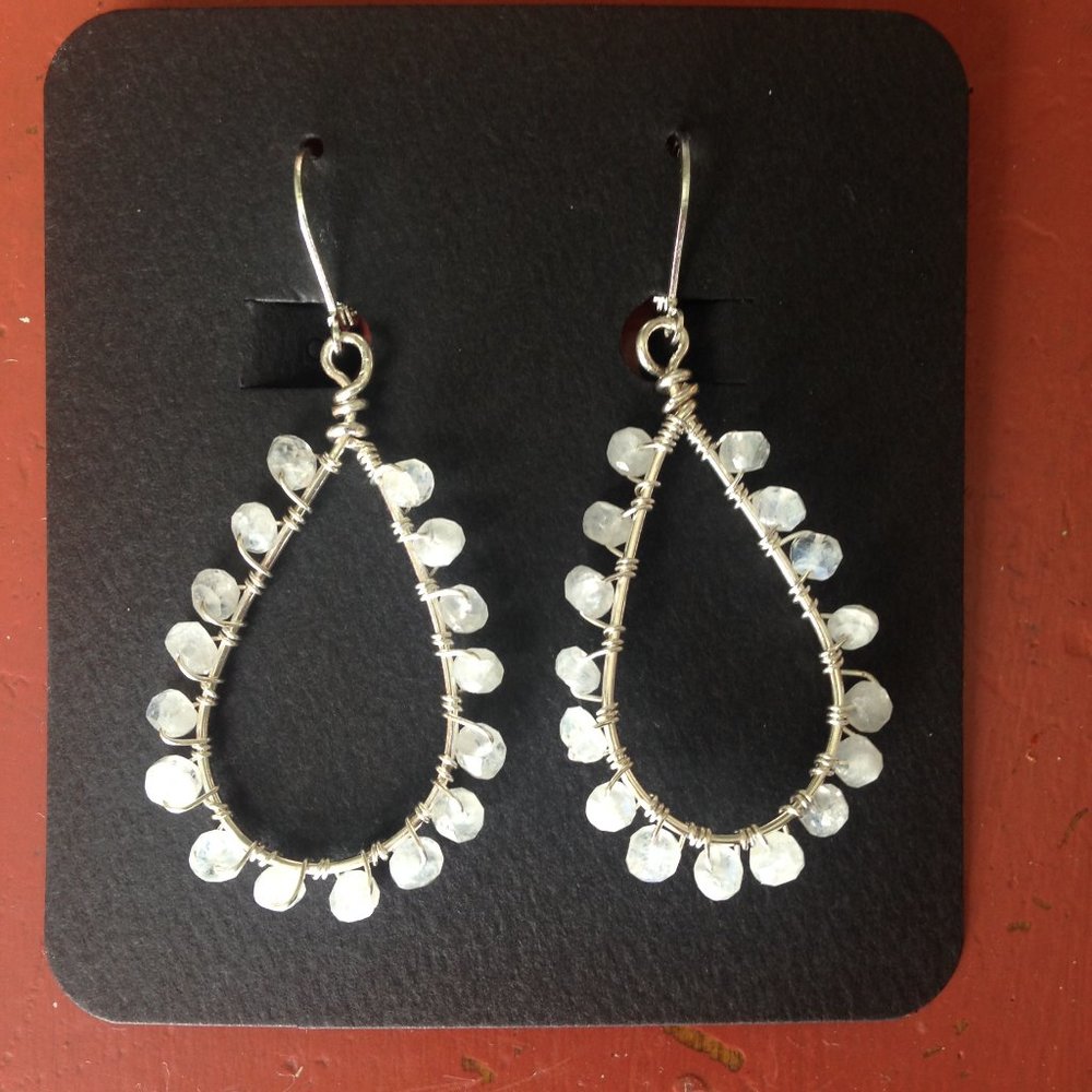 Moonstone & Silver Teardrop Earrings